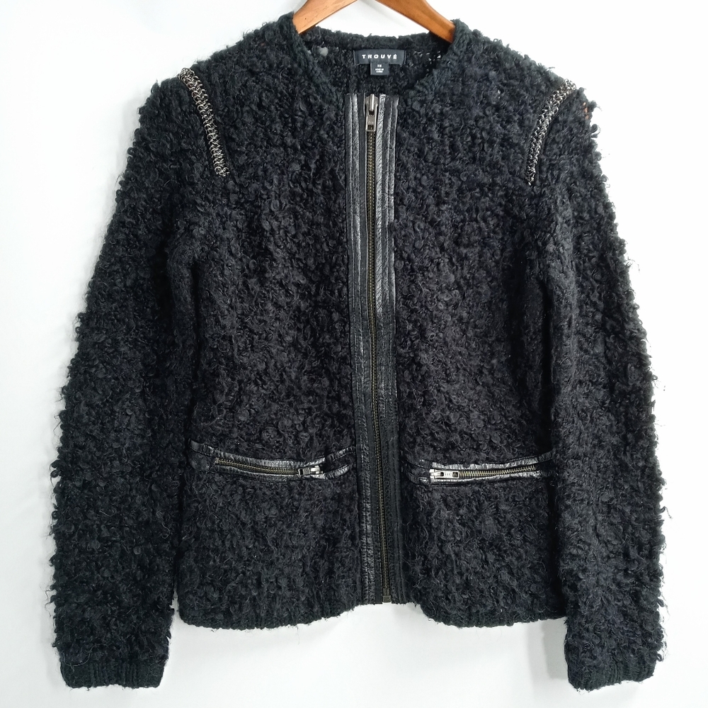 Trouve Blazer jacket‎ Black Teddy Mohair Blend Zip Front